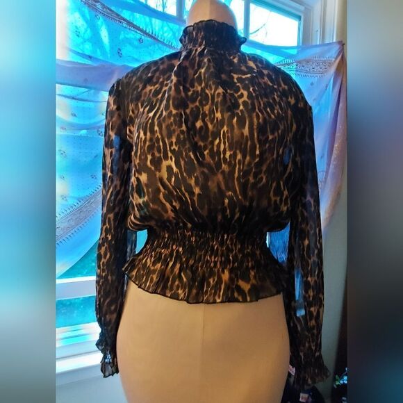 NWOT Sheer Leopard Print Blouse " Live 4 Truth" Size M - Picture 2 of 7